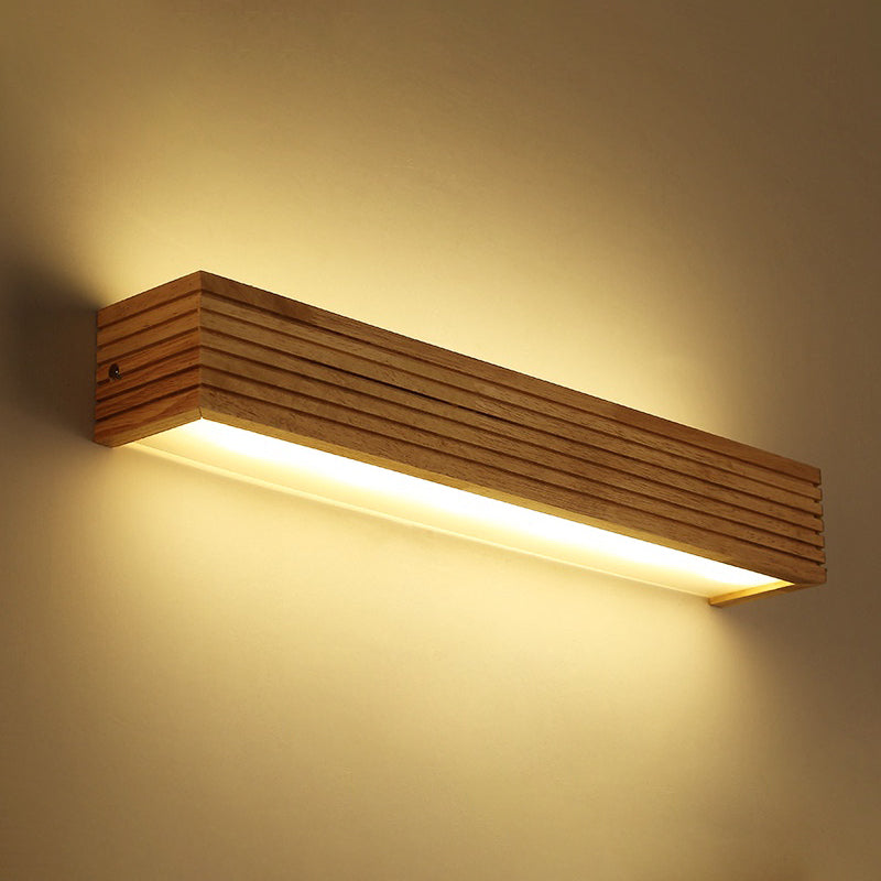 Laminated Wood Rectangle Wall Light Minimalist Beige LED Sconce Fixture above Bed Wood Clearhalo 'Modern wall lights' 'Modern' 'Wall Lamps & Sconces' 'Wall Lights' Lighting' 2468282