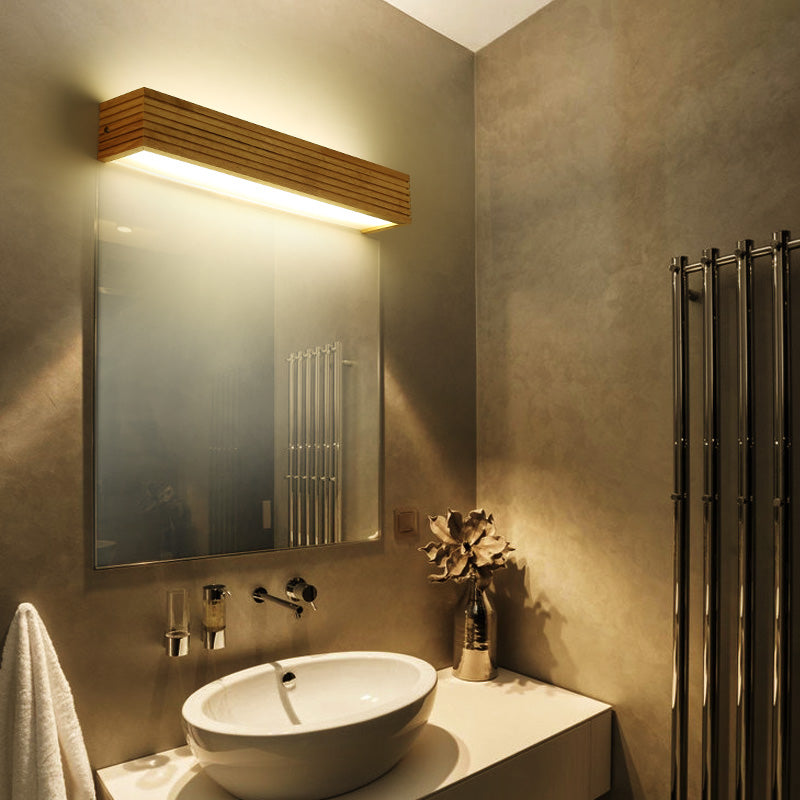 Laminated Wood Rectangle Wall Light Minimalist Beige LED Sconce Fixture above Bed Clearhalo 'Modern wall lights' 'Modern' 'Wall Lamps & Sconces' 'Wall Lights' Lighting' 2468284