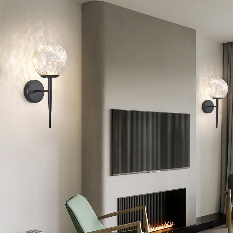 Living Room LED Sconce Lamp Nordic Starry Wall Light Fixture with Ball Glass Shade Clearhalo 'Cast Iron' 'Glass' 'Industrial' 'Modern wall lights' 'Modern' 'Tiffany' 'Traditional wall lights' 'Wall Lamps & Sconces' 'Wall Lights' Lighting' 2468294