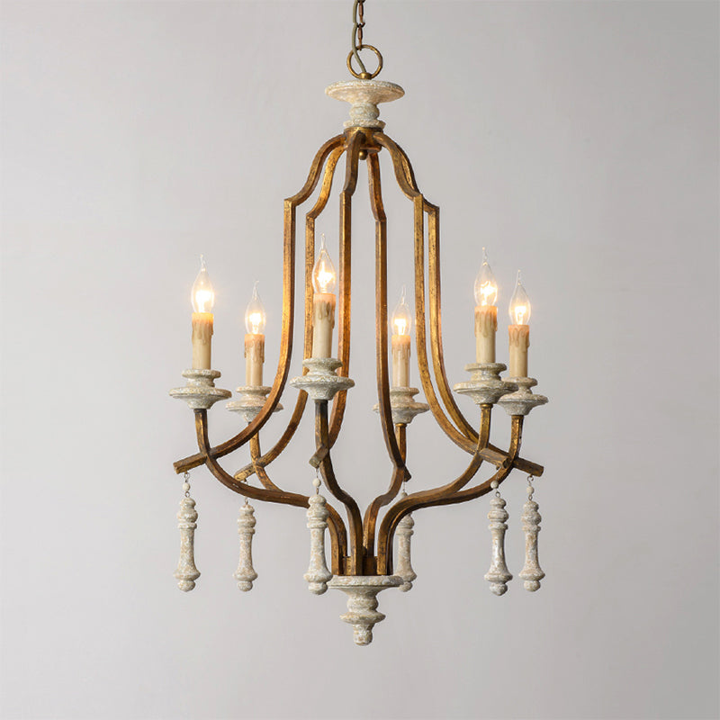 Metal Candelabra Chandelier Lamp Farmhouse 6-Head Living Room Pendant Ceiling Light in Antique Brass/Rust Antique Brass Clearhalo 'Ceiling Lights' 'Chandeliers' Lighting' options 246850_2cea1c7e-06f9-4cdf-b1e9-5f04a390617a