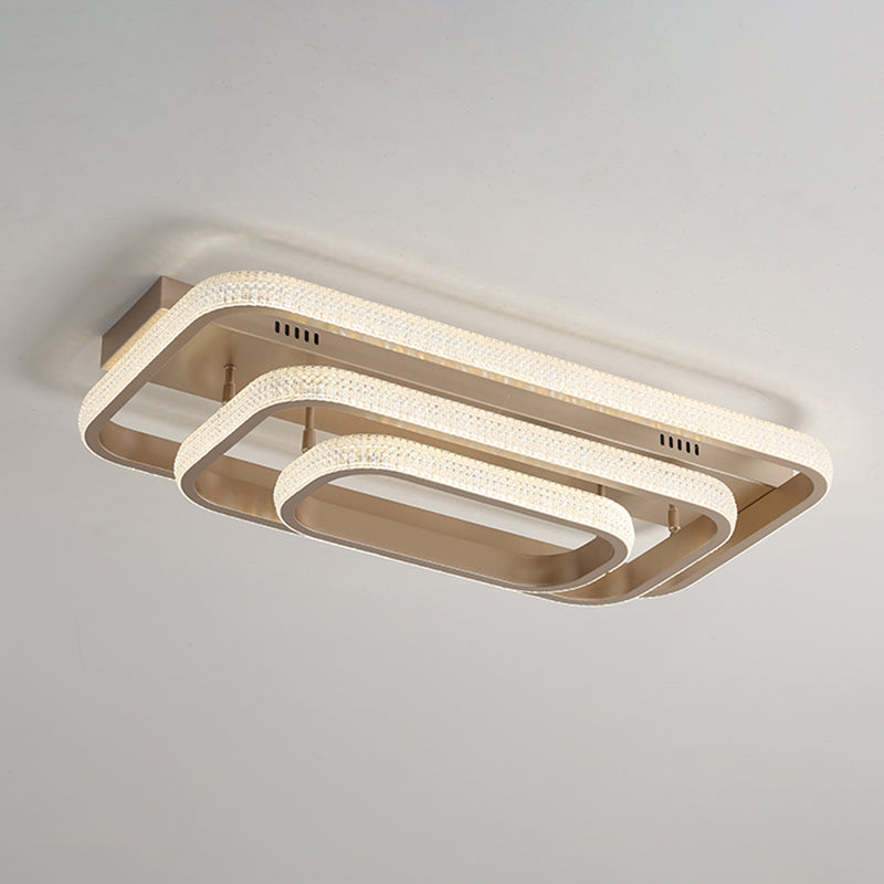 Champagne Loop Shaped Flush Mount Light Modern Metal Semi Flush Mounted Ceiling LED Light Champagne 33.5" Rectangle Clearhalo 'Ceiling Lights' 'Close To Ceiling Lights' 'Close to ceiling' Lighting' 2468566