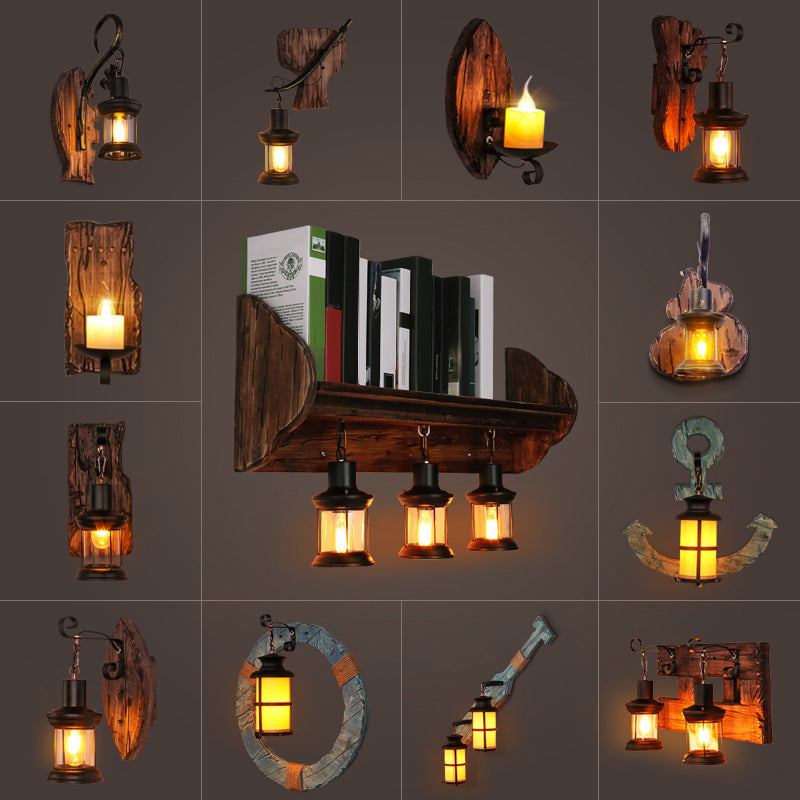 Nautical Geometrical Wall Lamp Wooden Wall Mount Lighting Fixture for Living Room Clearhalo 'Industrial wall lights' 'Industrial' 'Middle century wall lights' 'Rustic wall lights' 'Tiffany' 'Wall Lamps & Sconces' 'Wall Lights' Lighting' 2468591