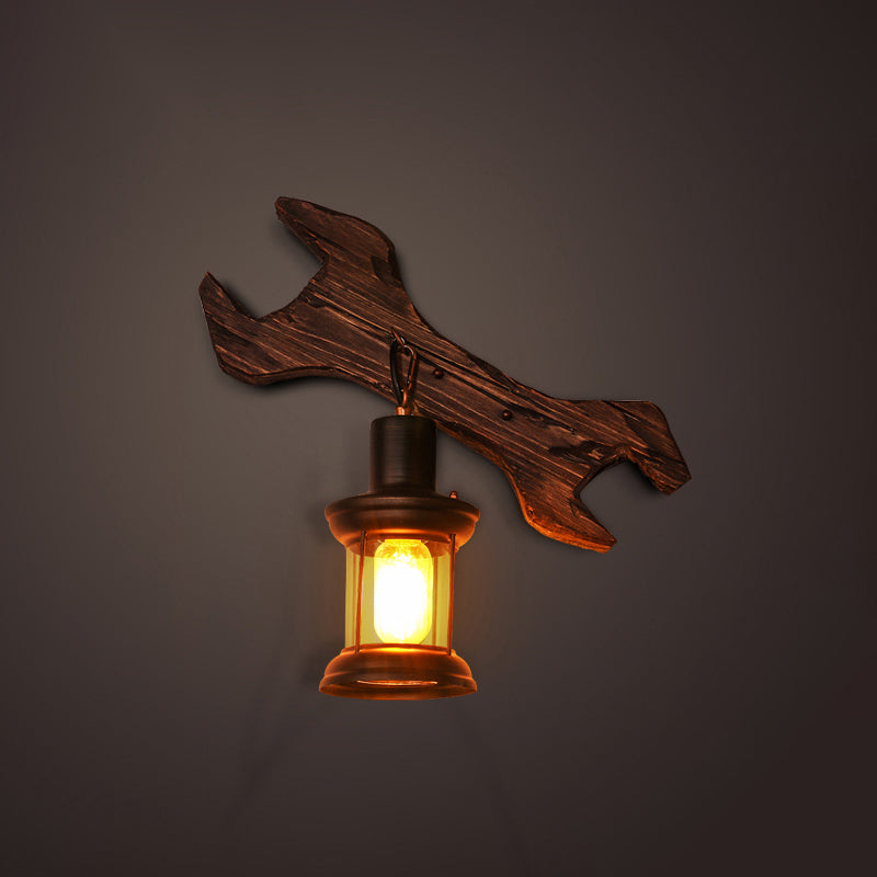 Nautical Geometrical Wall Lamp Wooden Wall Mount Lighting Fixture for Living Room Distressed Wood With Handle Clearhalo 'Industrial wall lights' 'Industrial' 'Middle century wall lights' 'Rustic wall lights' 'Tiffany' 'Wall Lamps & Sconces' 'Wall Lights' Lighting' 2468612