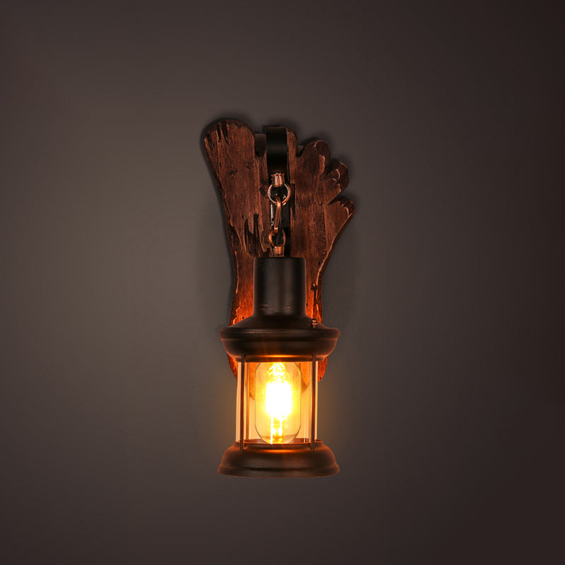 Nautical Geometrical Wall Lamp Wooden Wall Mount Lighting Fixture for Living Room Distressed Wood Foot Clearhalo 'Industrial wall lights' 'Industrial' 'Middle century wall lights' 'Rustic wall lights' 'Tiffany' 'Wall Lamps & Sconces' 'Wall Lights' Lighting' 2468625