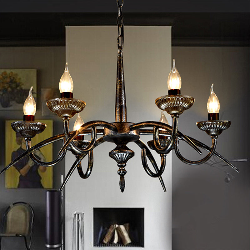Industrial Candelabra Hanging Pendant 6 Lights Metal Ceiling Chandelier in Black for Bedroom Clearhalo 'Ceiling Lights' 'Chandeliers' Lighting' options 246873
