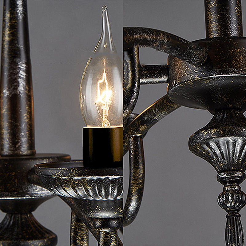 Industrial Candelabra Hanging Pendant 6 Lights Metal Ceiling Chandelier in Black for Bedroom Clearhalo 'Ceiling Lights' 'Chandeliers' Lighting' options 246875