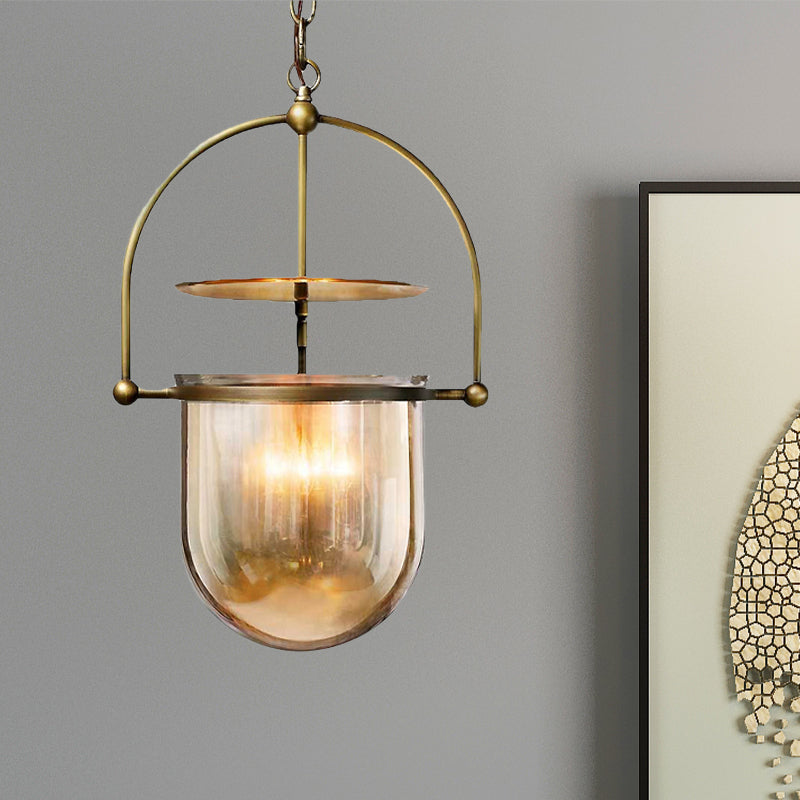 Dome Glass Shade Pendant Light Modern Metal 1 Lights Black/Brass Ceiling Hang Lamp Clearhalo 'Ceiling Lights' 'Close To Ceiling Lights' 'Glass shade' 'Glass' 'Modern Pendants' 'Modern' 'Pendant Lights' 'Pendants' Lighting' 246899