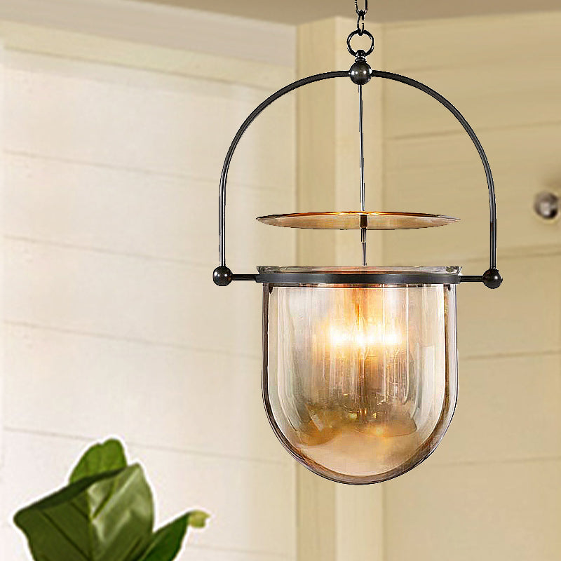 Dome Glass Shade Pendant Light Modern Metal 1 Lights Black/Brass Ceiling Hang Lamp Black Clearhalo 'Ceiling Lights' 'Close To Ceiling Lights' 'Glass shade' 'Glass' 'Modern Pendants' 'Modern' 'Pendant Lights' 'Pendants' Lighting' 246901