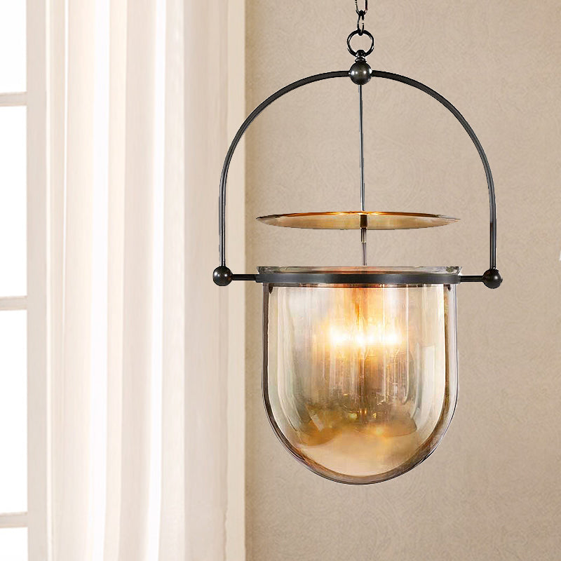 Dome Glass Shade Pendant Light Modern Metal 1 Lights Black/Brass Ceiling Hang Lamp Clearhalo 'Ceiling Lights' 'Close To Ceiling Lights' 'Glass shade' 'Glass' 'Modern Pendants' 'Modern' 'Pendant Lights' 'Pendants' Lighting' 246902