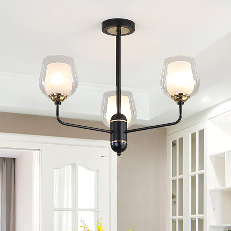 3/6/8 Lights Clear Glass Hanging Chandelier Traditional Black Cup Shape Living Room Pendant Light Fixture Clearhalo 'Ceiling Lights' 'Chandeliers' 'Glass shade' 'Glass' Lighting' 246953