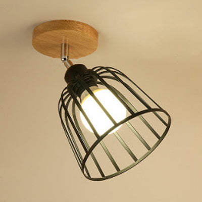 1 Light Adjustable Squared/Globe Ceiling Mounted Light with Cage Shade Industrial Black Metal Semi Flush Light for Corridor Black Dome Clearhalo 'Ceiling Lights' 'Close To Ceiling Lights' 'Close to ceiling' 'Flush mount' 'Industrial Flush Mount' Lighting' 24696