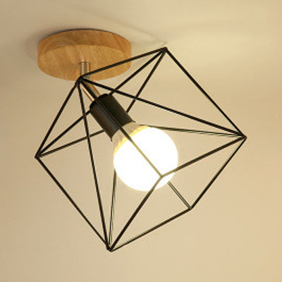 1 Light Adjustable Squared/Globe Ceiling Mounted Light with Cage Shade Industrial Black Metal Semi Flush Light for Corridor Black Square Clearhalo 'Ceiling Lights' 'Close To Ceiling Lights' 'Close to ceiling' 'Flush mount' 'Industrial Flush Mount' Lighting' 24700