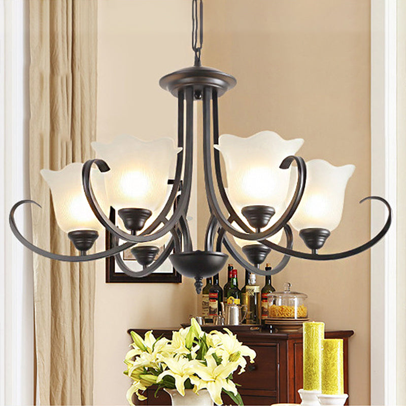3/6/8 Lights Flared Chandelier Traditional Pewter Frosted Glass Pendant Light Fixture for Living Room Clearhalo 'Ceiling Lights' 'Chandeliers' Lighting' options 247009