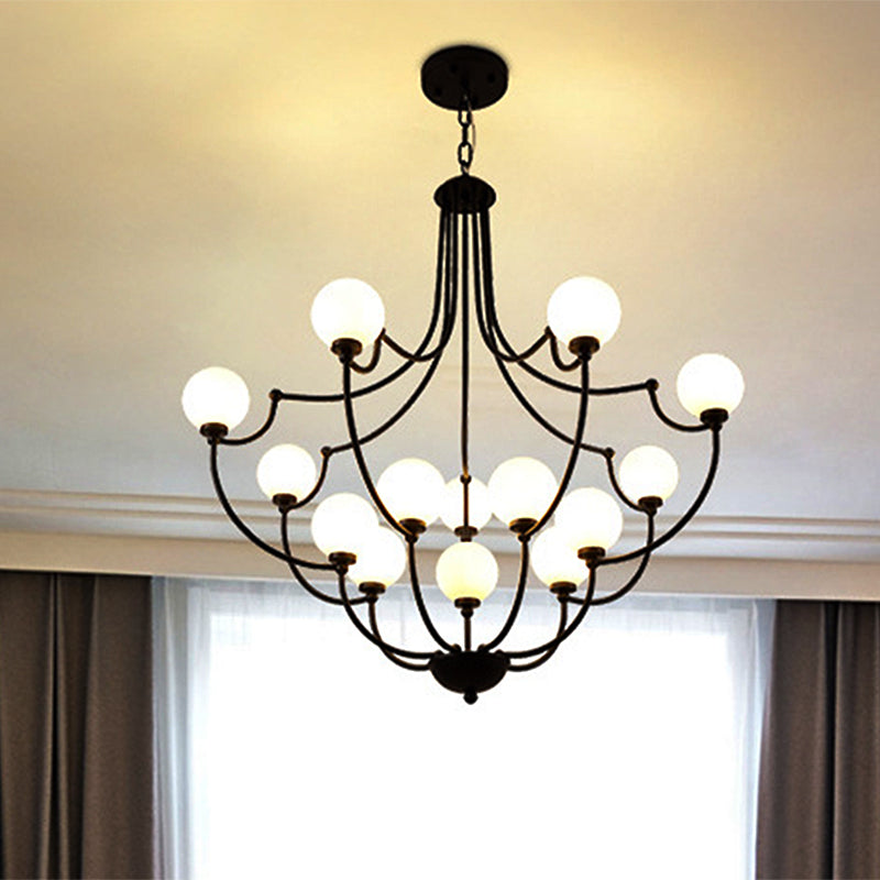 Black 14 Lights Chandelier Light Fixture Traditional Frosted Glass Molecular Pendant Lamp for Living Room Clearhalo 'Ceiling Lights' 'Chandeliers' Lighting' options 247111