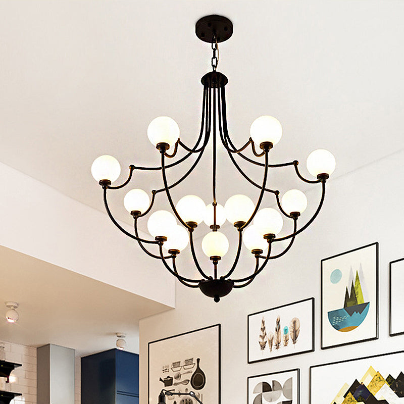 Black 14 Lights Chandelier Light Fixture Traditional Frosted Glass Molecular Pendant Lamp for Living Room Clearhalo 'Ceiling Lights' 'Chandeliers' Lighting' options 247112