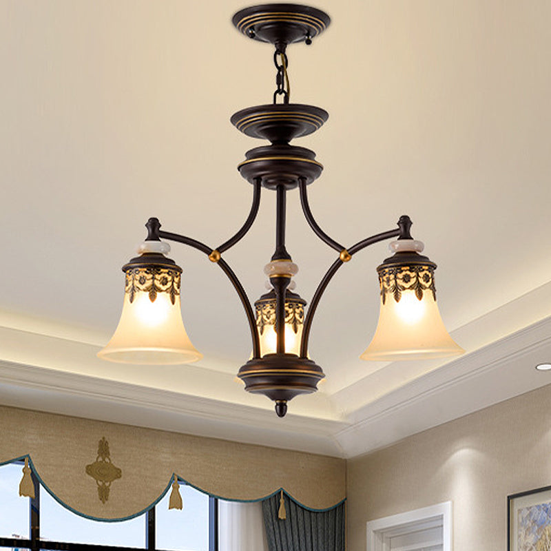 Bronze Bell Chandelier Lamp Traditional Frosted Glass 3/5/6 Lights Living Room Hanging Light Clearhalo 'Ceiling Lights' 'Chandeliers' 'Glass shade' 'Glass' 'Pendant Lights' Lighting' 247159