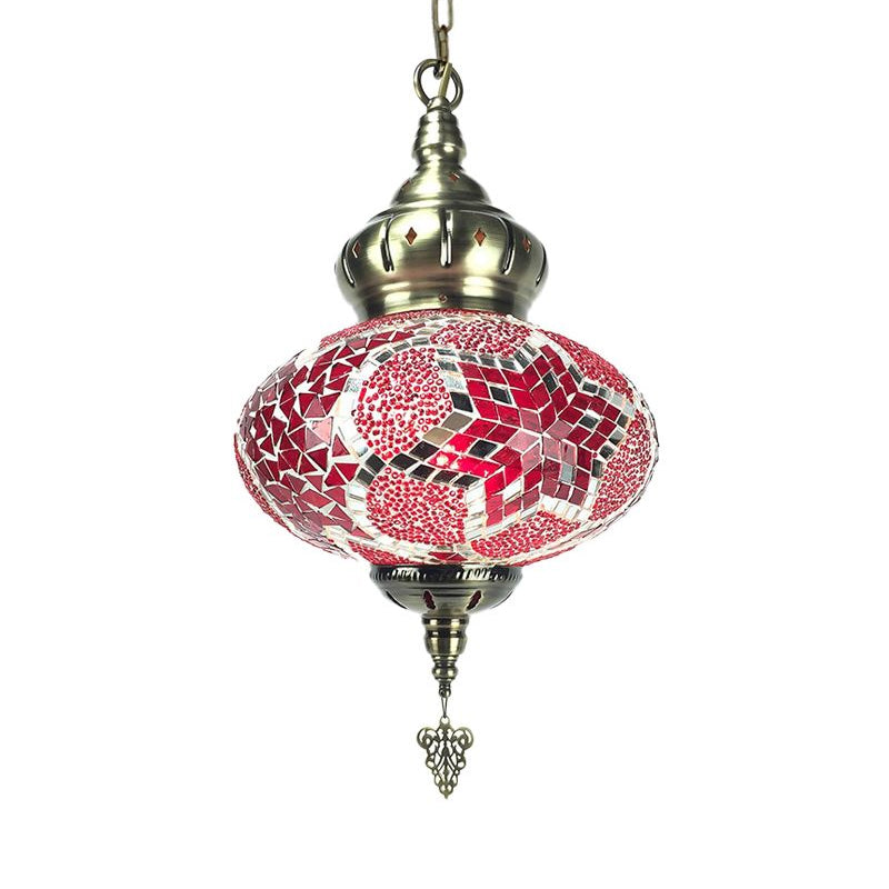 1/4 Bulbs Globe Ceiling Light Traditional Red/Orange/Blue Glass Pendant Lighting Fixture for Living Room Clearhalo 'Ceiling Lights' 'Glass shade' 'Glass' 'Pendant Lights' 'Pendants' Lighting' 247478