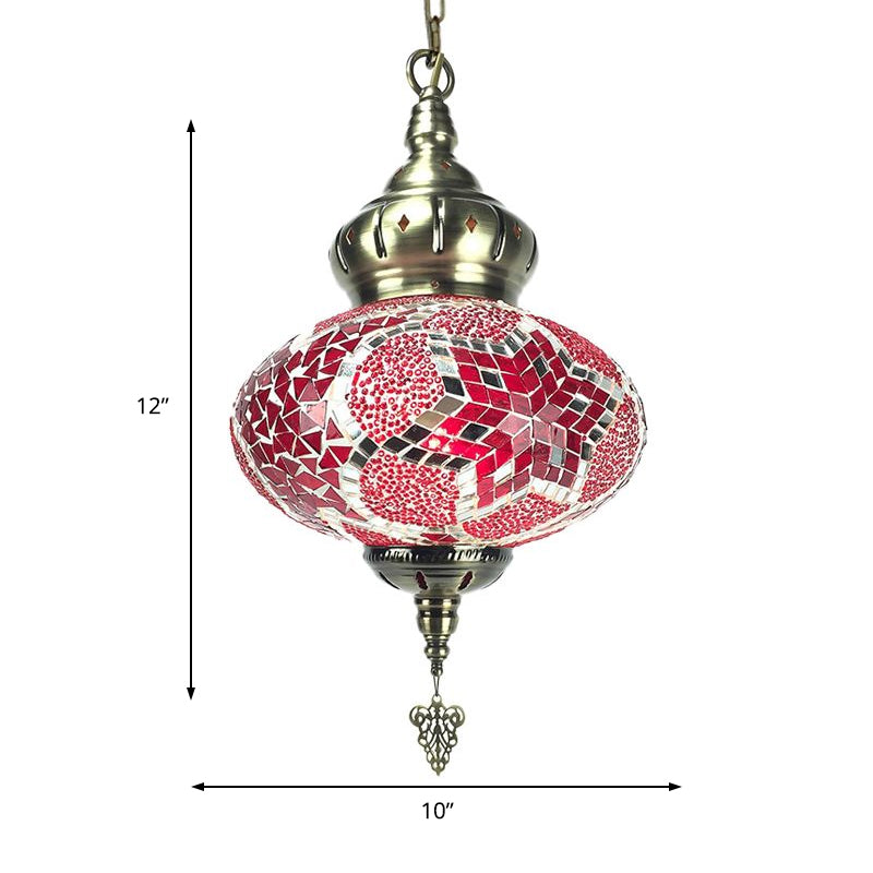 1/4 Bulbs Globe Ceiling Light Traditional Red/Orange/Blue Glass Pendant Lighting Fixture for Living Room Clearhalo 'Ceiling Lights' 'Glass shade' 'Glass' 'Pendant Lights' 'Pendants' Lighting' 247479
