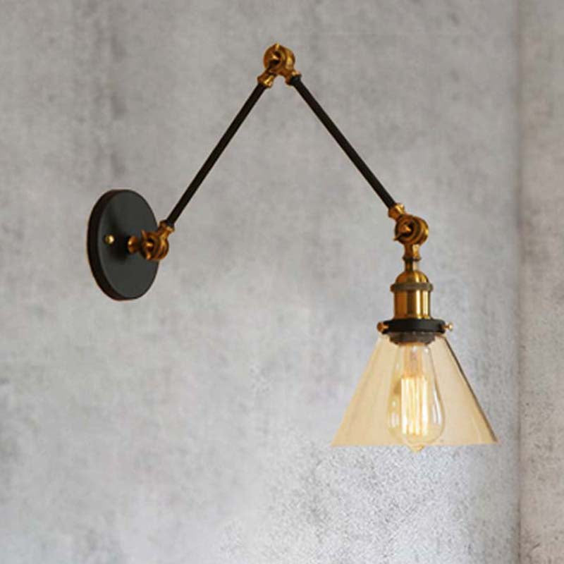 1 Light Tapered Sconce Light Fixture Vintage Style Satin Brass/Chrome/Antique Brass Clear Glass Wall Lamp for Living Room Clearhalo 'Art deco wall lights' 'Cast Iron' 'Glass' 'Industrial wall lights' 'Industrial' 'Middle century wall lights' 'Modern' 'Rustic wall lights' 'Tiffany' 'Traditional wall lights' 'Wall Lamps & Sconces' 'Wall Lights' Lighting' 247527