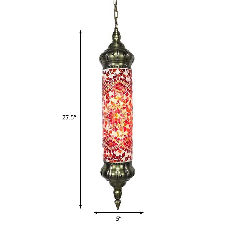 Bronze Tube Ceiling Light Retro Colorful Glass 1/4 Heads Pendant Lighting Fixture for Living Room Clearhalo 'Ceiling Lights' 'Glass shade' 'Glass' 'Pendant Lights' 'Pendants' Lighting' 247667