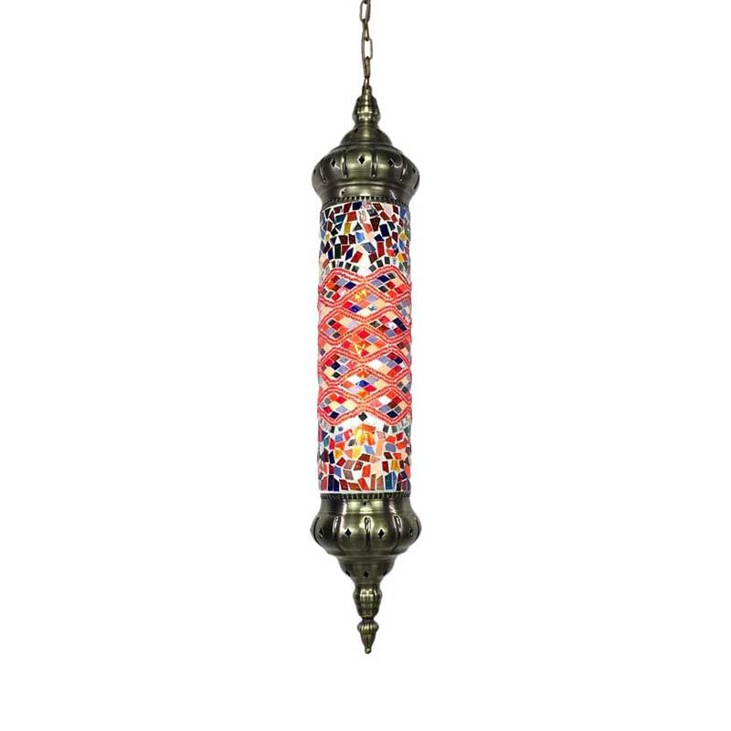 Bronze Tube Ceiling Light Retro Colorful Glass 1/4 Heads Pendant Lighting Fixture for Living Room Clearhalo 'Ceiling Lights' 'Glass shade' 'Glass' 'Pendant Lights' 'Pendants' Lighting' 247669