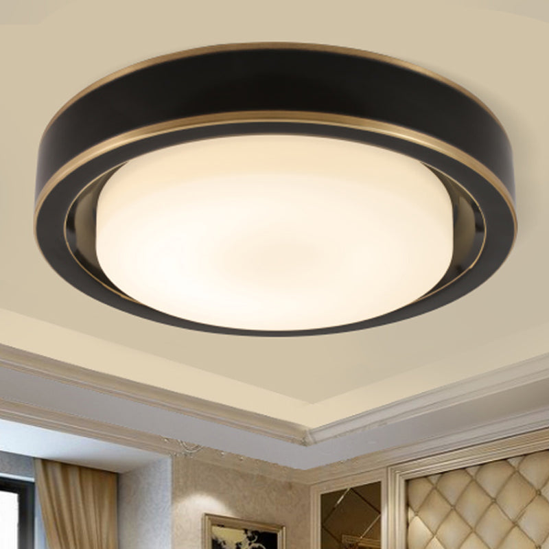 15"/19" W������Black/Brass������Drum Ceiling Light Fixture Classic������Frosted Glass������LED������Bedroom������Flush Mount������in������White/Warm������Light Black Clearhalo 'Ceiling Lights' 'Close To Ceiling Lights' 'Close to ceiling' 'Flush mount' Lighting' 247678