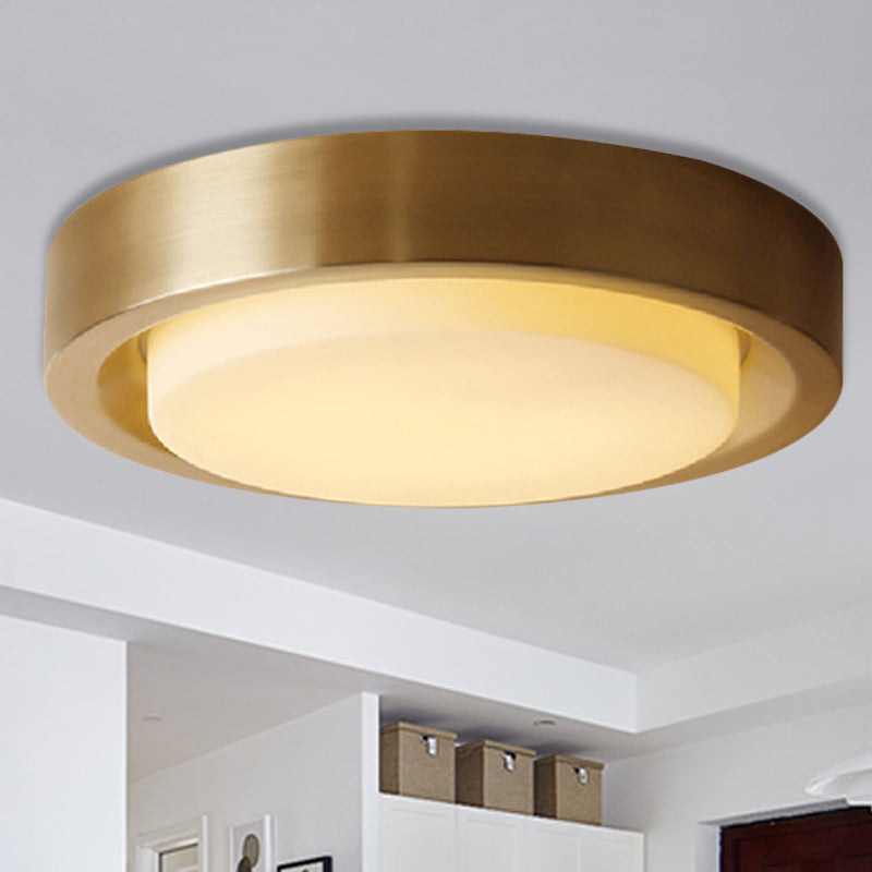 15"/19" W������Black/Brass������Drum Ceiling Light Fixture Classic������Frosted Glass������LED������Bedroom������Flush Mount������in������White/Warm������Light Brass Clearhalo 'Ceiling Lights' 'Close To Ceiling Lights' 'Close to ceiling' 'Flush mount' Lighting' 247680