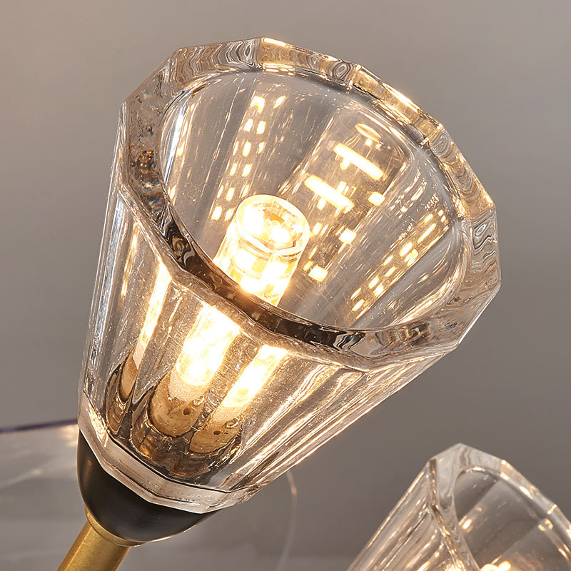 Prismatic Crystal Cone Semi Flush Mount Chandelier Postmodern Brass 3-Blade Hanging Fan Light with Remote Clearhalo 'Ceiling Fans with Lights' 'Ceiling Fans' 'Modern Ceiling Fans' 'Modern' Lighting' 2477462