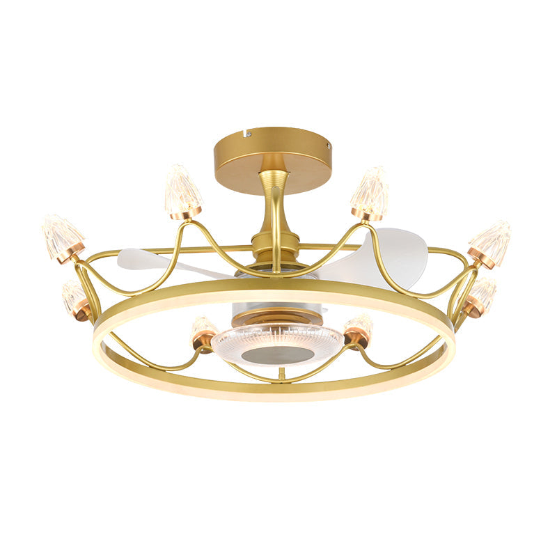 26.5" W Remote Control Crown Shaped LED Fan Light Postmodern Acrylic Living Room Semi Flush Light with 3 Blades Clearhalo 'Ceiling Fans with Lights' 'Ceiling Fans' 'Modern Ceiling Fans' 'Modern' Lighting' 2477564