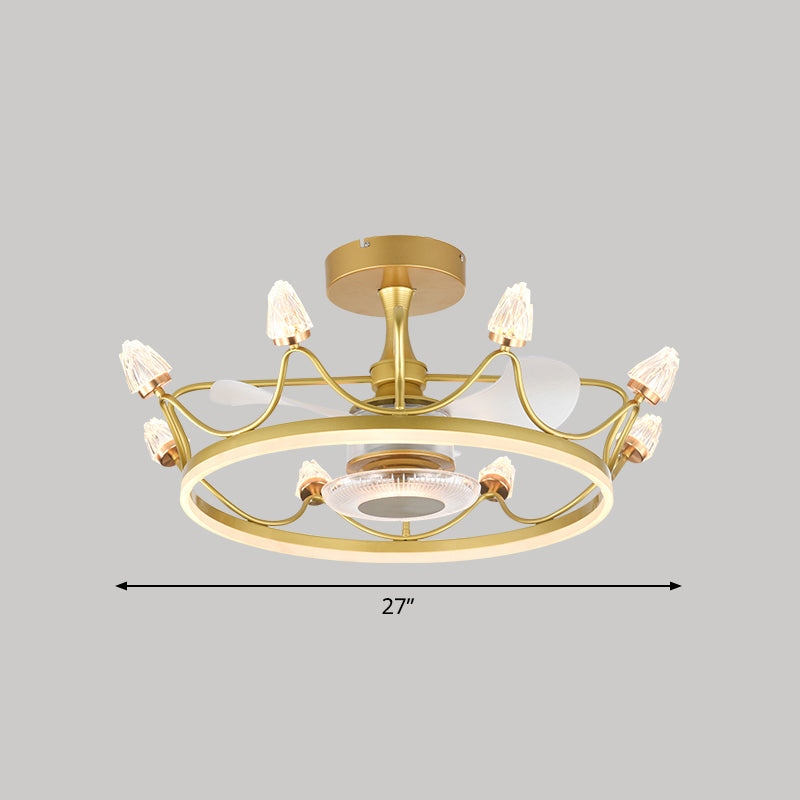 26.5" W Remote Control Crown Shaped LED Fan Light Postmodern Acrylic Living Room Semi Flush Light with 3 Blades Clearhalo 'Ceiling Fans with Lights' 'Ceiling Fans' 'Modern Ceiling Fans' 'Modern' Lighting' 2477568