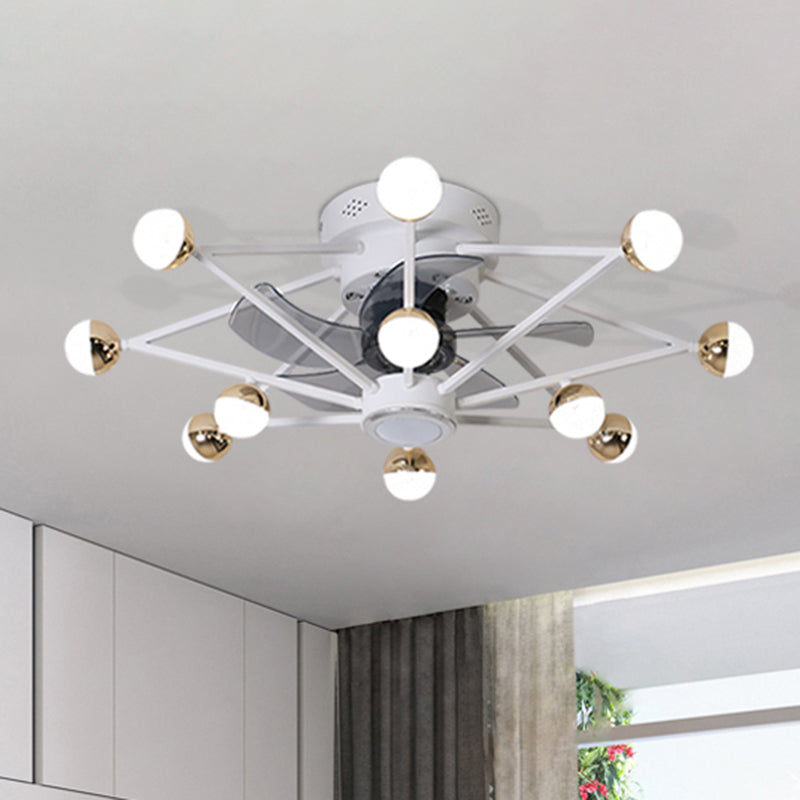 5-Blade Star Living Room Fan Lamp Metal Nordic LED Semi Flush Ceiling Light with Remote, 28.5