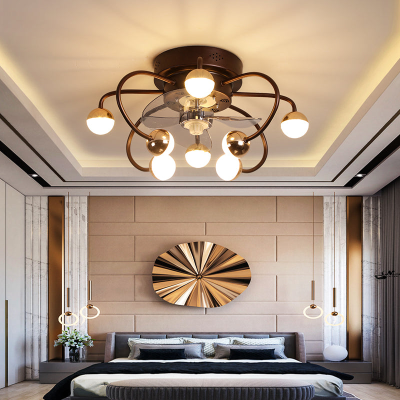 Acrylic Ball and Cage Fan Lighting Modern LED Remote Semi Flush Ceiling Light with 3 Blades, 19" Wide Clearhalo 'Ceiling Fans with Lights' 'Ceiling Fans' 'Modern Ceiling Fans' 'Modern' Lighting' 2477606