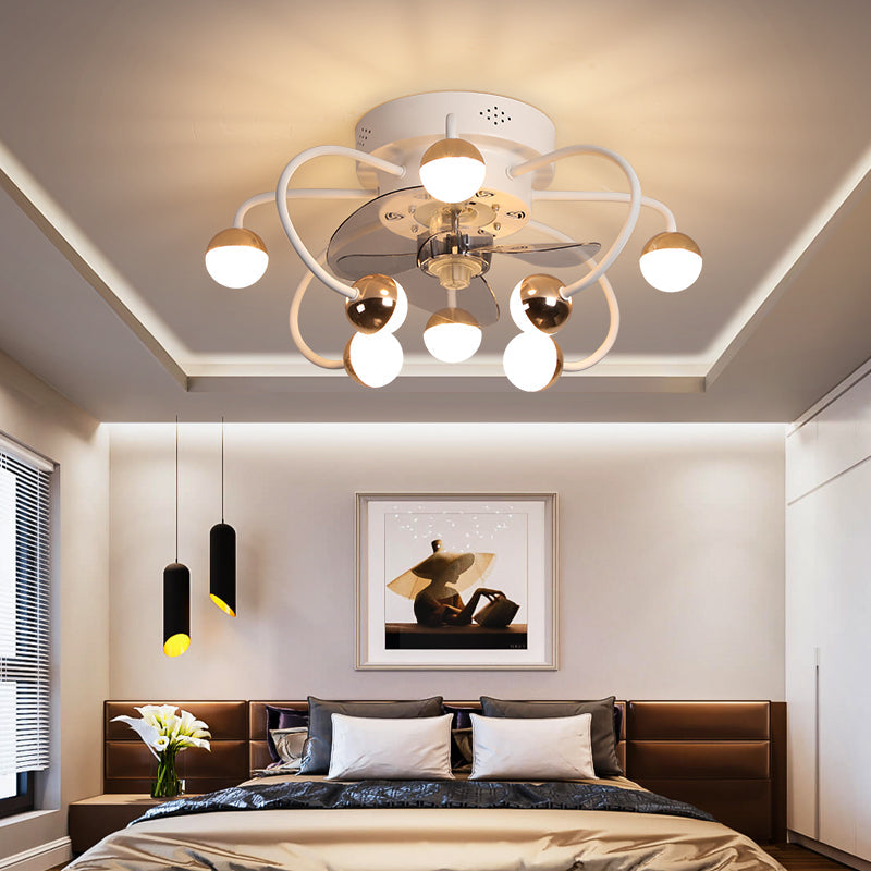 Acrylic Ball and Cage Fan Lighting Modern LED Remote Semi Flush Ceiling Light with 3 Blades, 19" Wide Clearhalo 'Ceiling Fans with Lights' 'Ceiling Fans' 'Modern Ceiling Fans' 'Modern' Lighting' 2477609