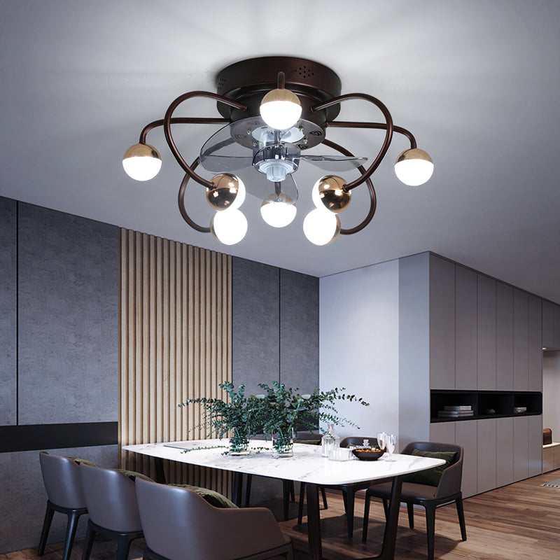 Acrylic Ball and Cage Fan Lighting Modern LED Remote Semi Flush Ceiling Light with 3 Blades, 19" Wide Clearhalo 'Ceiling Fans with Lights' 'Ceiling Fans' 'Modern Ceiling Fans' 'Modern' Lighting' 2477611