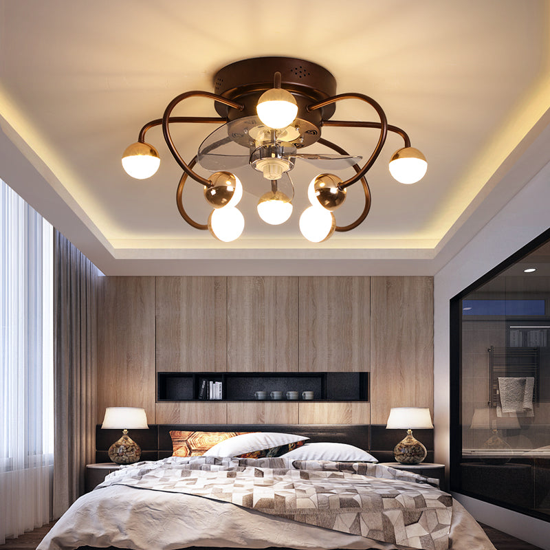 Acrylic Ball and Cage Fan Lighting Modern LED Remote Semi Flush Ceiling Light with 3 Blades, 19" Wide Clearhalo 'Ceiling Fans with Lights' 'Ceiling Fans' 'Modern Ceiling Fans' 'Modern' Lighting' 2477612
