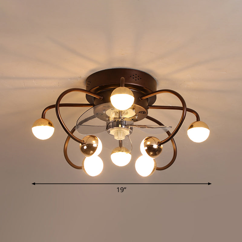 Acrylic Ball and Cage Fan Lighting Modern LED Remote Semi Flush Ceiling Light with 3 Blades, 19