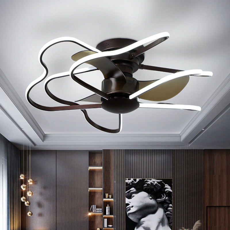 Metal Flower Semi Flush Ceiling Light Fixture Modern Remote Control 5-Blade LED Fan Lamp Clearhalo 'Ceiling Fans with Lights' 'Ceiling Fans' 'Modern Ceiling Fans' 'Modern' Lighting' 2477647