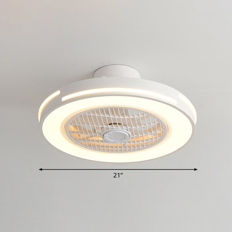 3 Blades Round LED Ceiling Fan Light Minimalist Metal Bedroom Semi Flush Mount Fixture with Remote Clearhalo 'Ceiling Fans with Lights' 'Ceiling Fans' 'Modern Ceiling Fans' 'Modern' Lighting' 2477669