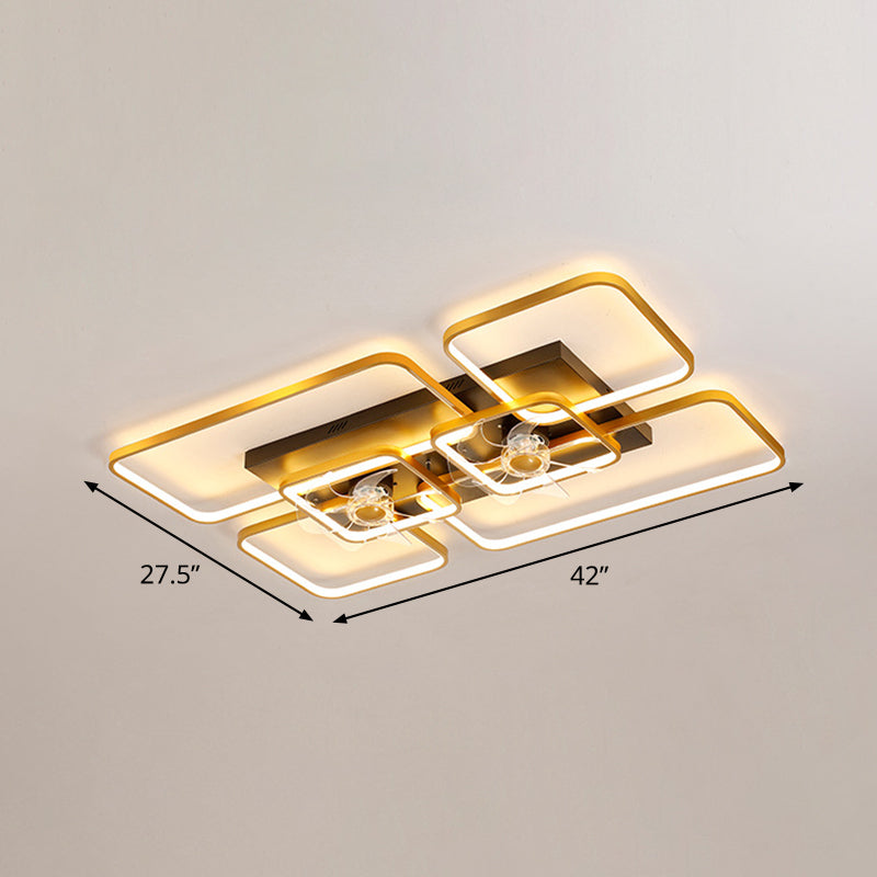 Remote Control Rectangular Ceiling Fan Lamp Contemporary Acrylic Living Room LED Semi Flush Light with 7-Blade Clearhalo 'Ceiling Fans with Lights' 'Ceiling Fans' 'Modern Ceiling Fans' 'Modern' Lighting' 2477689