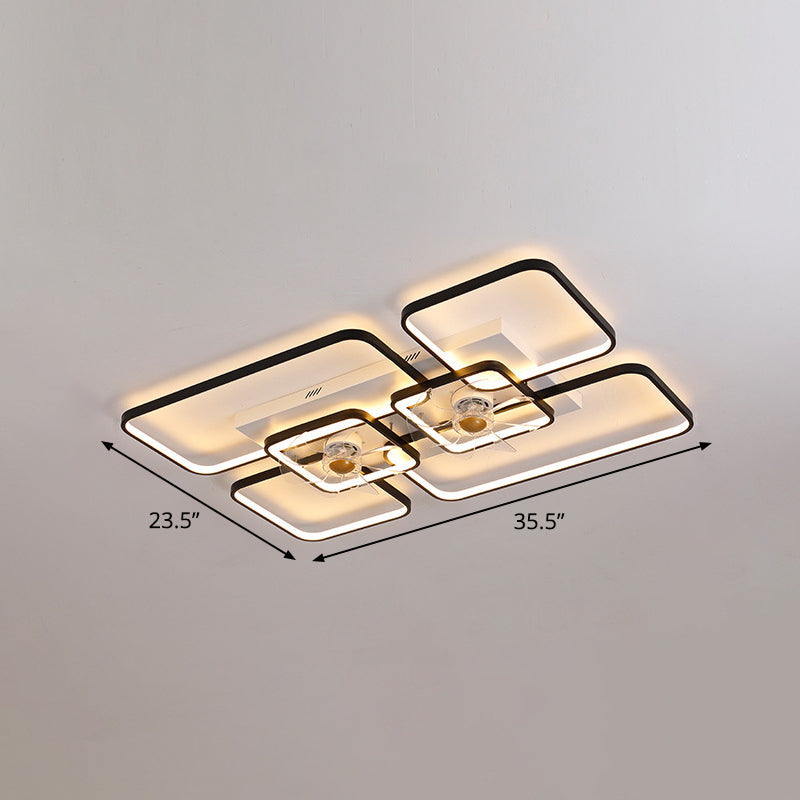 Remote Control Rectangular Ceiling Fan Lamp Contemporary Acrylic Living Room LED Semi Flush Light with 7-Blade Clearhalo 'Ceiling Fans with Lights' 'Ceiling Fans' 'Modern Ceiling Fans' 'Modern' Lighting' 2477690