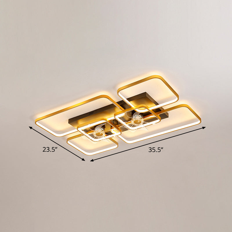 Remote Control Rectangular Ceiling Fan Lamp Contemporary Acrylic Living Room LED Semi Flush Light with 7-Blade Clearhalo 'Ceiling Fans with Lights' 'Ceiling Fans' 'Modern Ceiling Fans' 'Modern' Lighting' 2477692