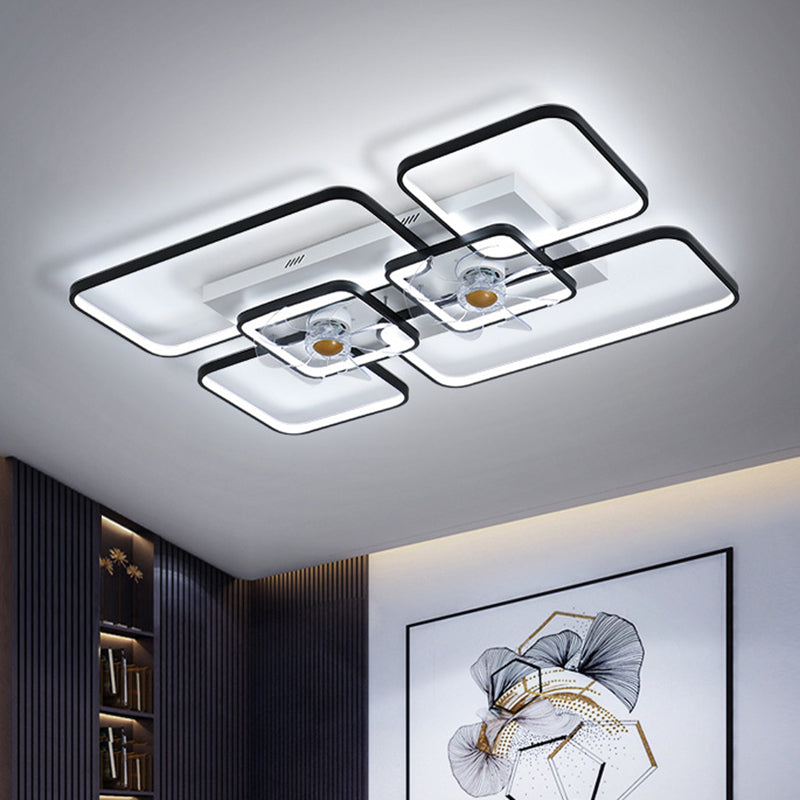 Remote Control Rectangular Ceiling Fan Lamp Contemporary Acrylic Living Room LED Semi Flush Light with 7-Blade Clearhalo 'Ceiling Fans with Lights' 'Ceiling Fans' 'Modern Ceiling Fans' 'Modern' Lighting' 2477694