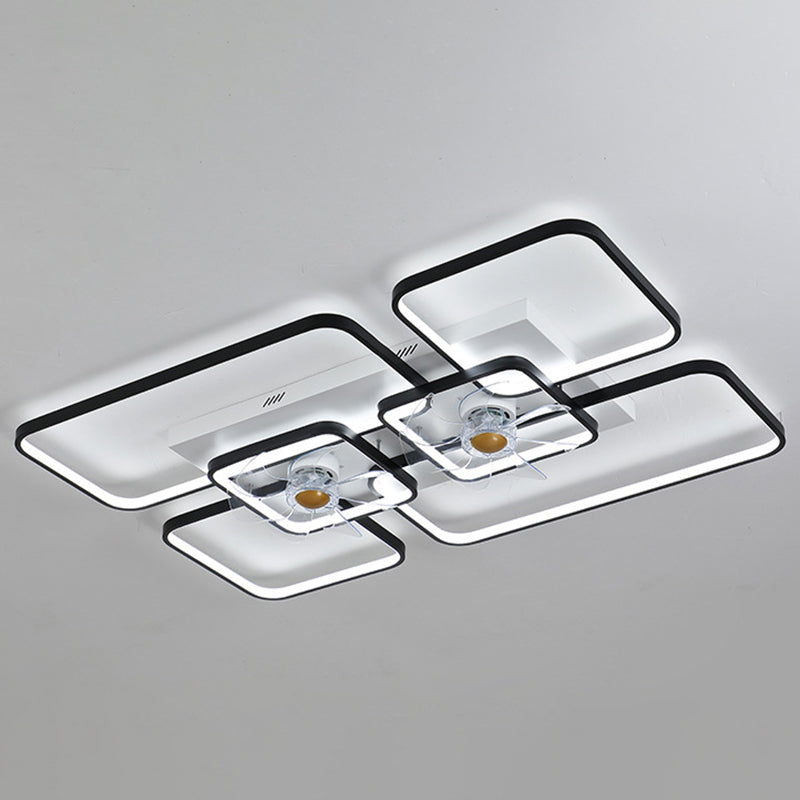 Remote Control Rectangular Ceiling Fan Lamp Contemporary Acrylic Living Room LED Semi Flush Light with 7-Blade Clearhalo 'Ceiling Fans with Lights' 'Ceiling Fans' 'Modern Ceiling Fans' 'Modern' Lighting' 2477696
