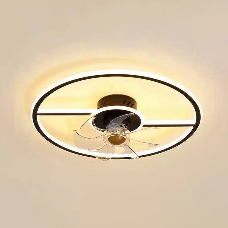 Remote Control Rectangular Ceiling Fan Lamp Contemporary Acrylic Living Room LED Semi Flush Light with 7-Blade Black-White Remote Clearhalo 'Ceiling Fans with Lights' 'Ceiling Fans' 'Modern Ceiling Fans' 'Modern' Lighting' 2477697