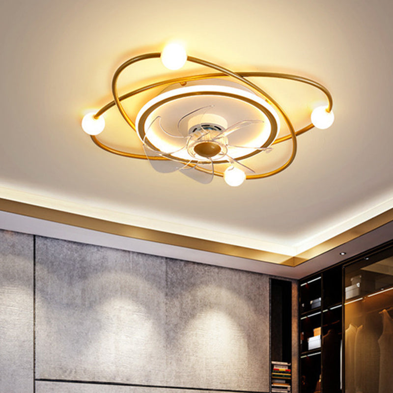 Orbit Acrylic LED Semi Mount Lighting Nordic Remote Control 6 Blades Ceiling Fan Light, 21" Wide Gold-Black Remote Clearhalo 'Ceiling Fans with Lights' 'Ceiling Fans' 'Modern Ceiling Fans' 'Modern' Lighting' 2477700