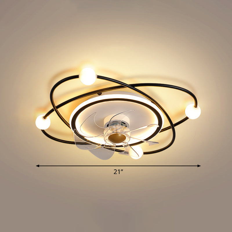 Orbit Acrylic LED Semi Mount Lighting Nordic Remote Control 6 Blades Ceiling Fan Light, 21" Wide Clearhalo 'Ceiling Fans with Lights' 'Ceiling Fans' 'Modern Ceiling Fans' 'Modern' Lighting' 2477704