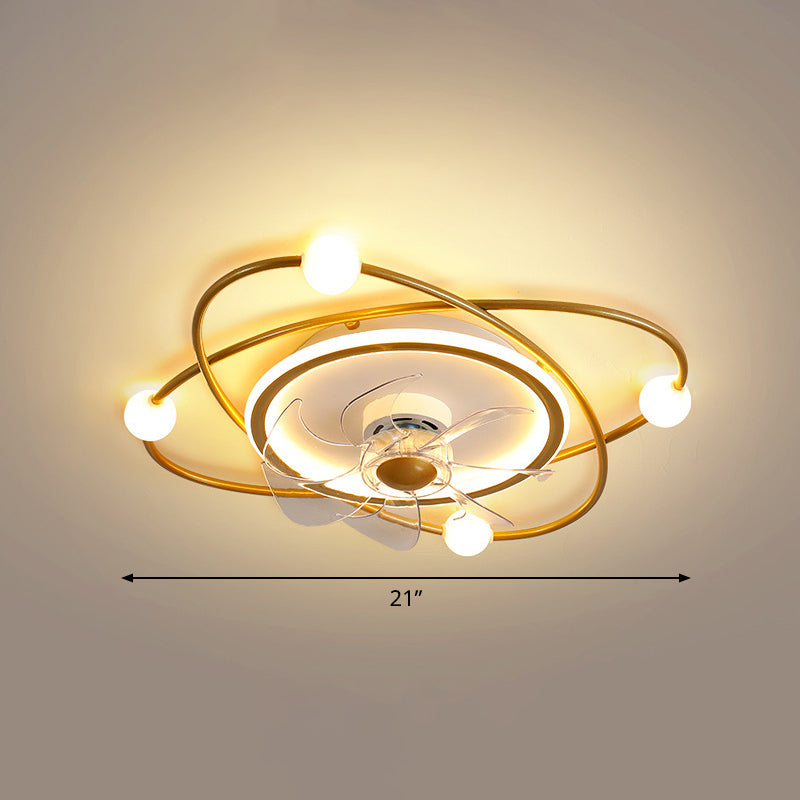 Orbit Acrylic LED Semi Mount Lighting Nordic Remote Control 6 Blades Ceiling Fan Light, 21" Wide Clearhalo 'Ceiling Fans with Lights' 'Ceiling Fans' 'Modern Ceiling Fans' 'Modern' Lighting' 2477705