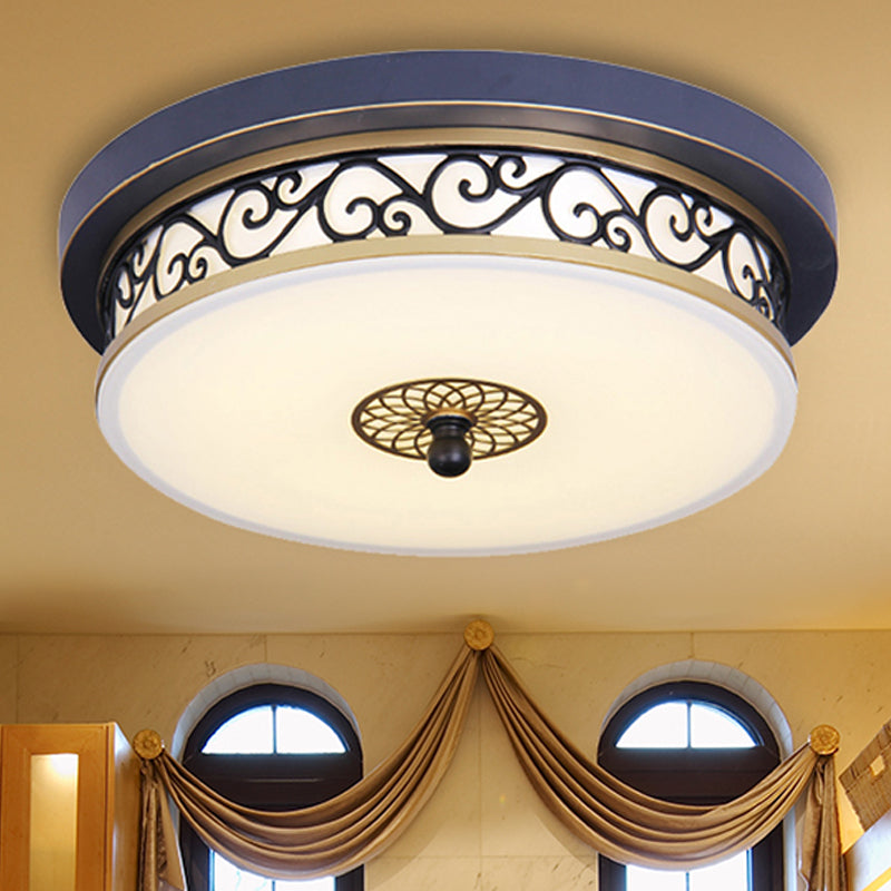 LED Living Room Ceiling Mounted Fixture Classic White Flush Light with Drum Frosted Glass Shade in������White/Warm������Light, 12"/16"/19.5" W White Clearhalo 'Ceiling Lights' 'Close To Ceiling Lights' 'Close to ceiling' 'Flush mount' Lighting' 247772