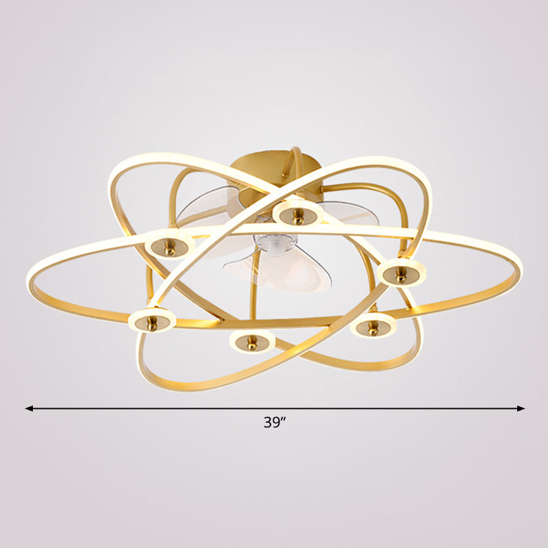 Floral Living Room Ceiling Fan Light Metal Minimalistic LED Semi Flush Mount Lamp with 3-Blade and Remote Clearhalo 'Ceiling Fans with Lights' 'Ceiling Fans' 'Modern Ceiling Fans' 'Modern' Lighting' 2477729