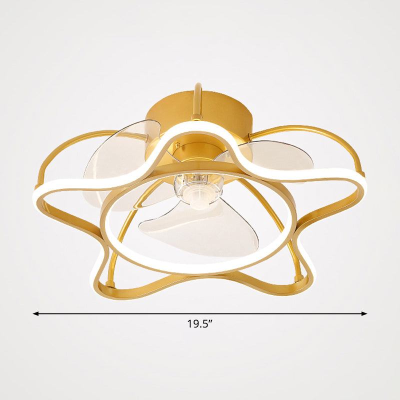 Aluminum Halo Semi-Flush Mount Lighting Minimalism 3-Blade LED Ceiling Fan Light Fixture with Remote, 19.5" Wide Clearhalo 'Ceiling Fans with Lights' 'Ceiling Fans' 'Modern Ceiling Fans' 'Modern' Lighting' 2477748